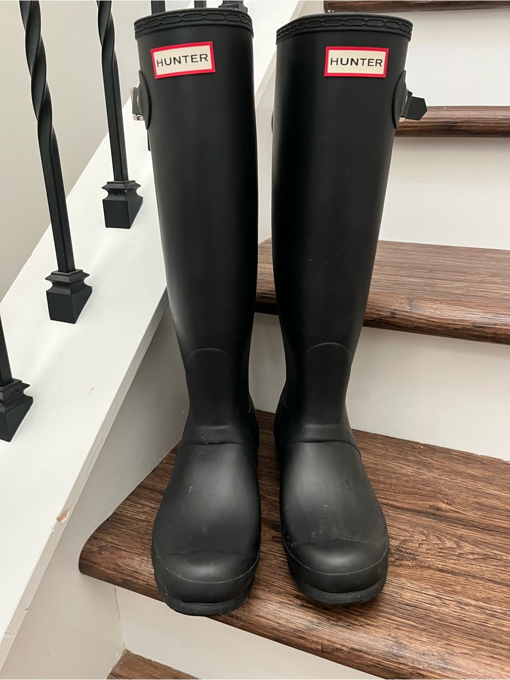 Hunter Black Tall Women's Rain Boots with Red Logo Trim